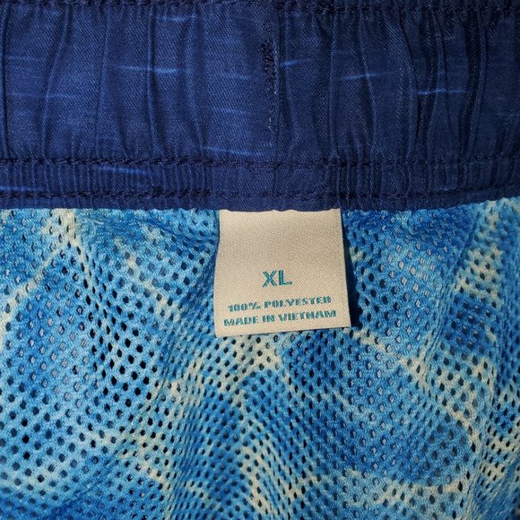 Caribbean Swimwear Board Shorts Navy Blue Colorblock Hawaiian Pin Up Floral - Picture 6 of 7